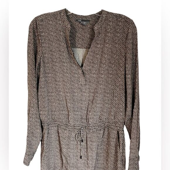 Vince Silk Diagonal Print Drop Waist Drawstring Long Sleeve Shirt Dress - Picture 6 of 7